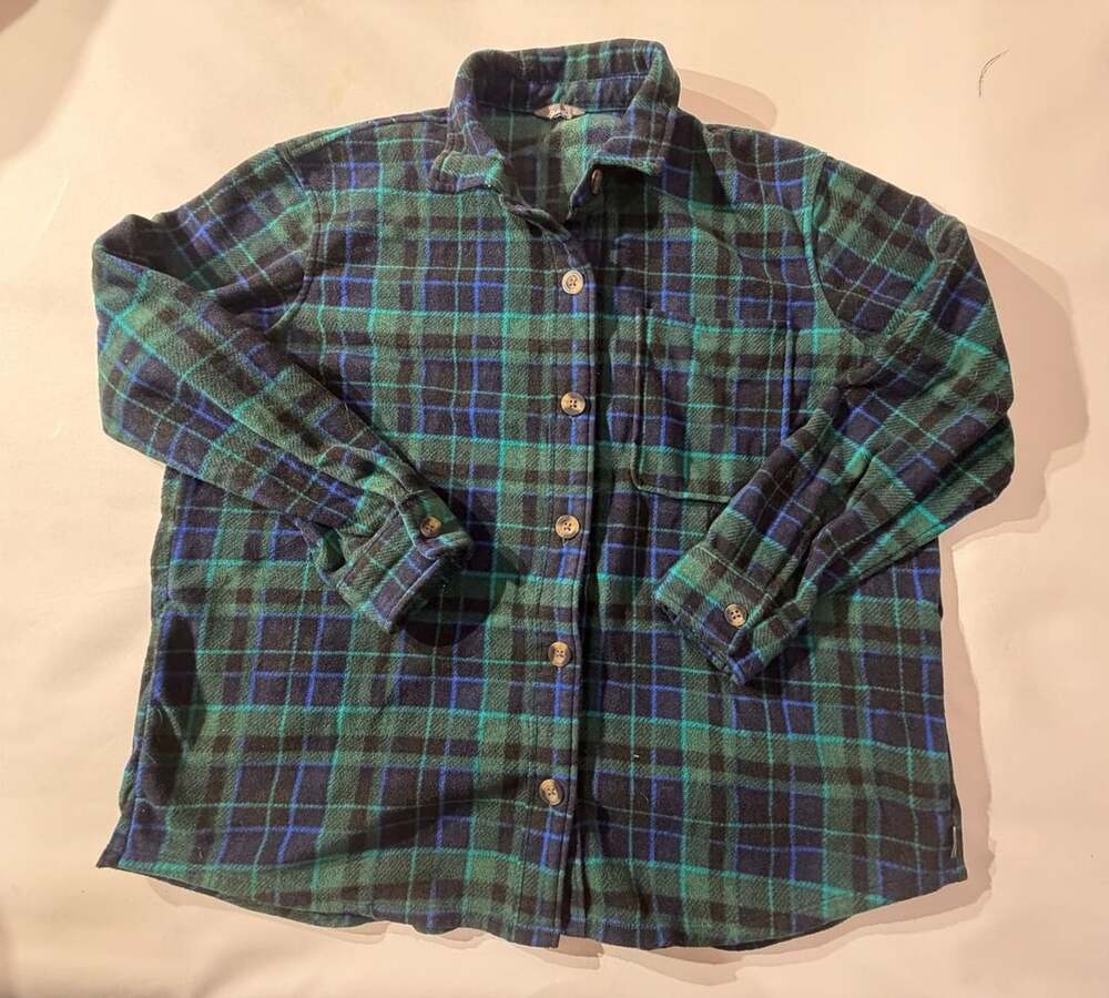 Eddie Bauer Plaid Microfleece Button Up Shirt Womens Size XL Green Blue